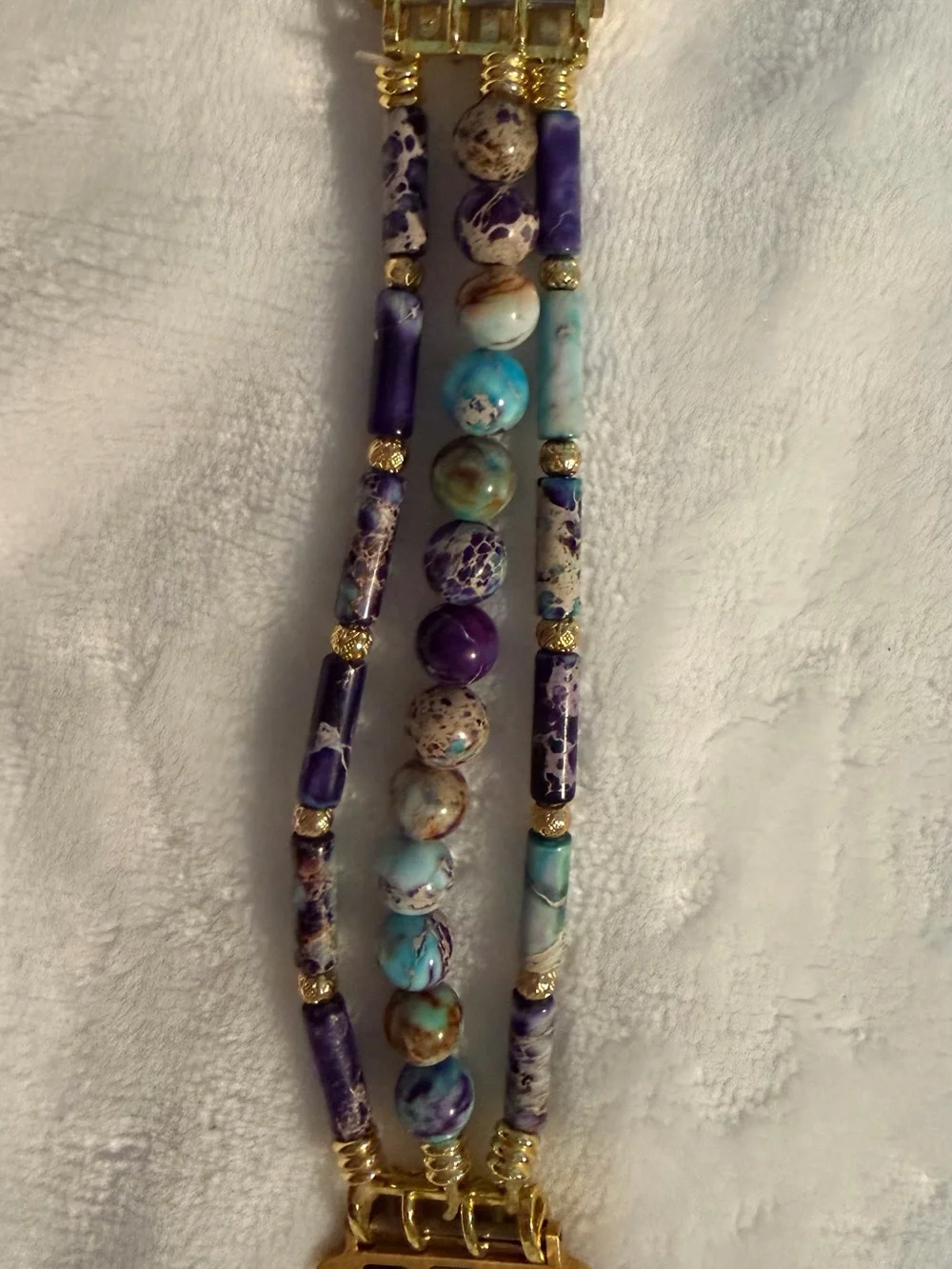 Cape Diablo Purple and Turquoise Triple-Strand Beaded Bracelet with Gold Accents